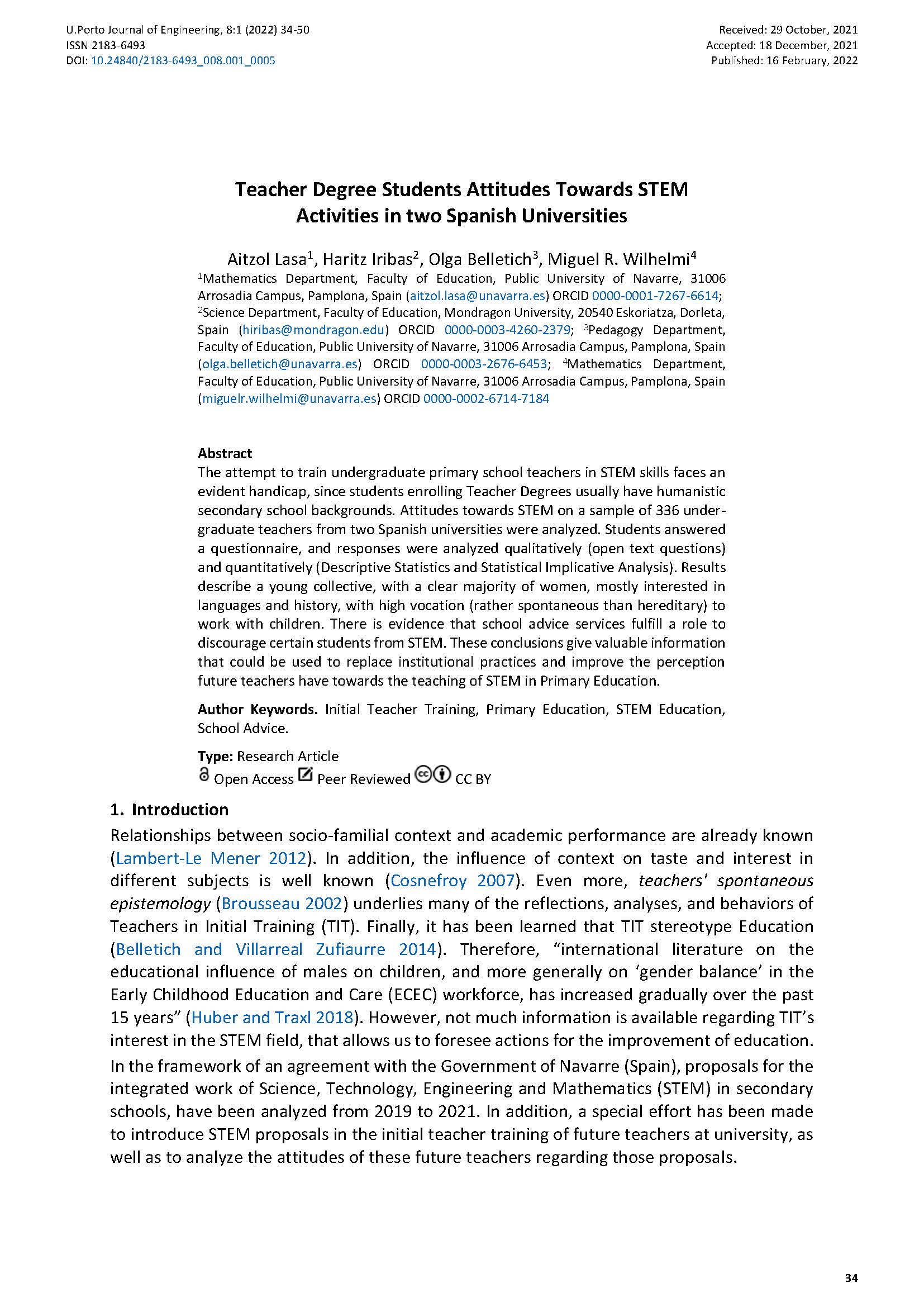 Teacher Degree Students Attitudes Towards STEM Activities in two Spanish Universities