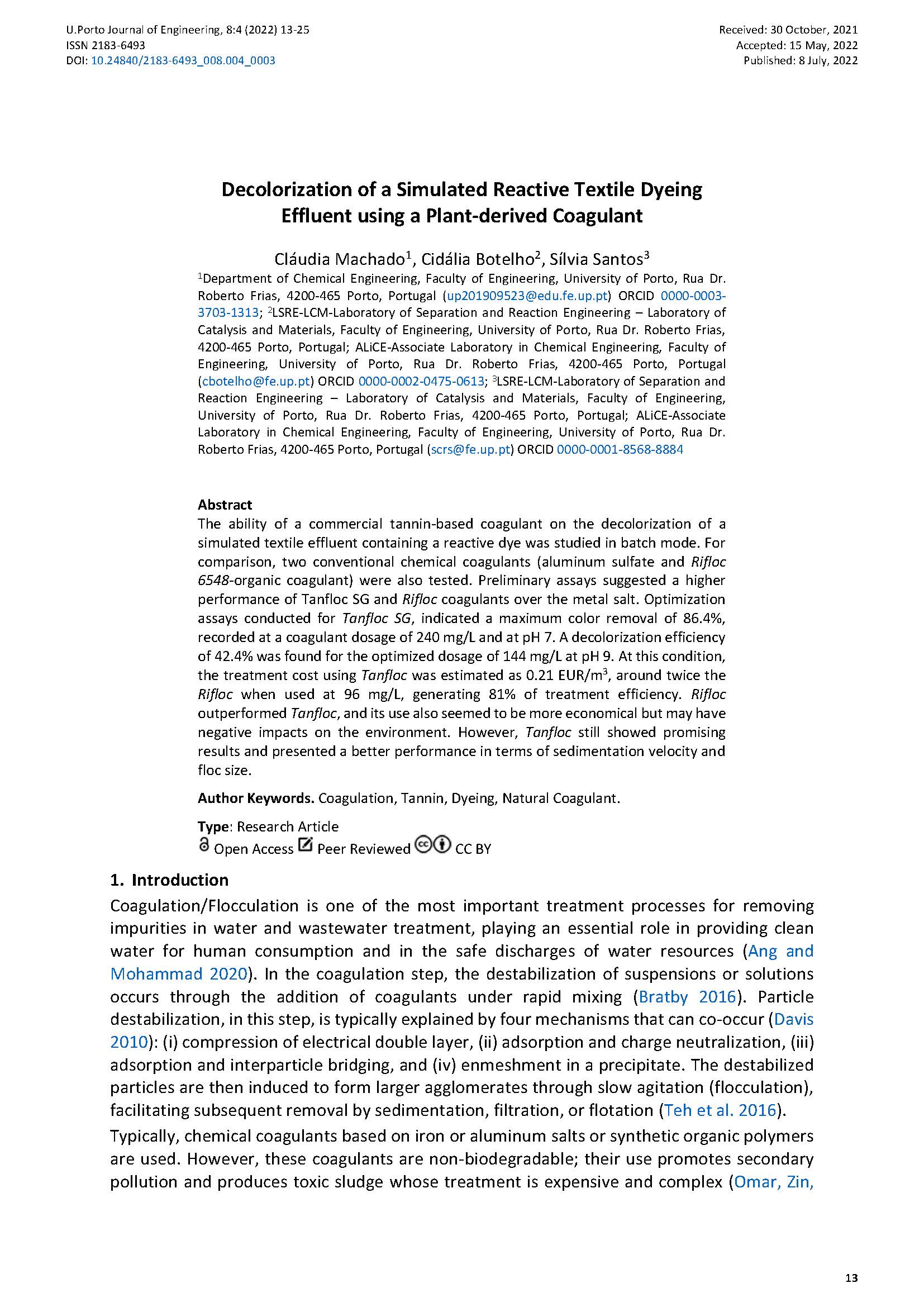 Decolorization of a Simulated Reactive Textile Dyeing Effluent using a Plant-derived Coagulant