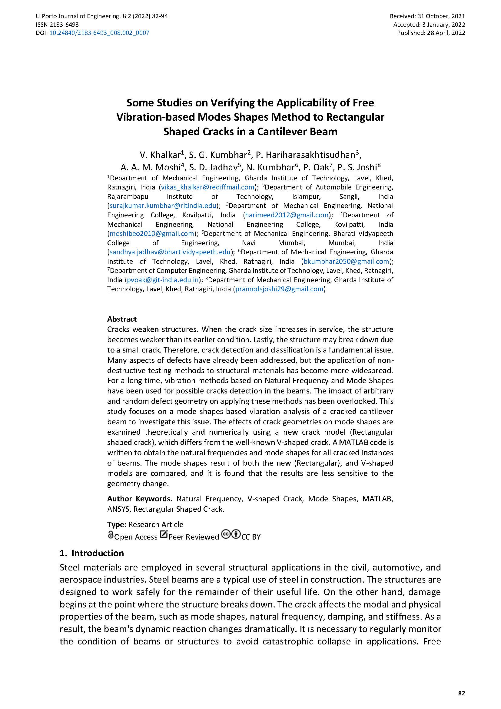 Some Studies on Verifying the Applicability of Free Vibration-based Modes Shapes Method to Rectangular Shaped Cracks in a Cantilever Beam