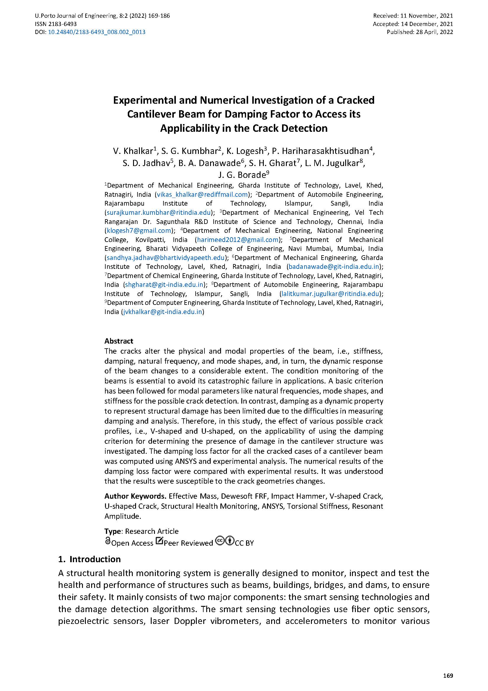 Experimental and Numerical Investigation of a Cracked Cantilever Beam for Damping Factor to Access