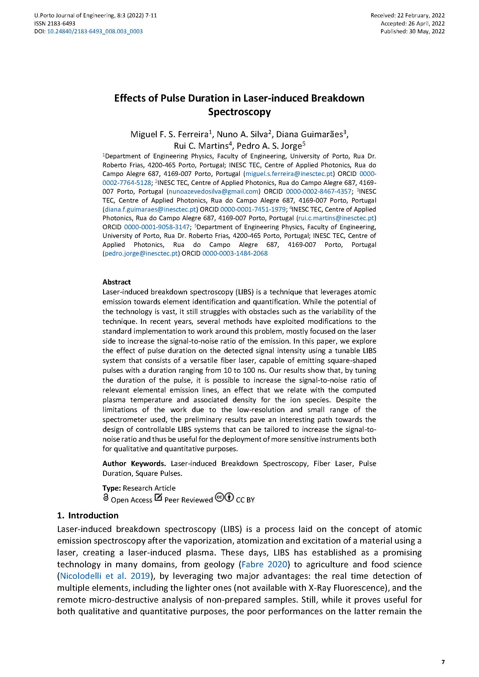 Effects of Pulse Duration in Laser-induced Breakdown Spectroscopy