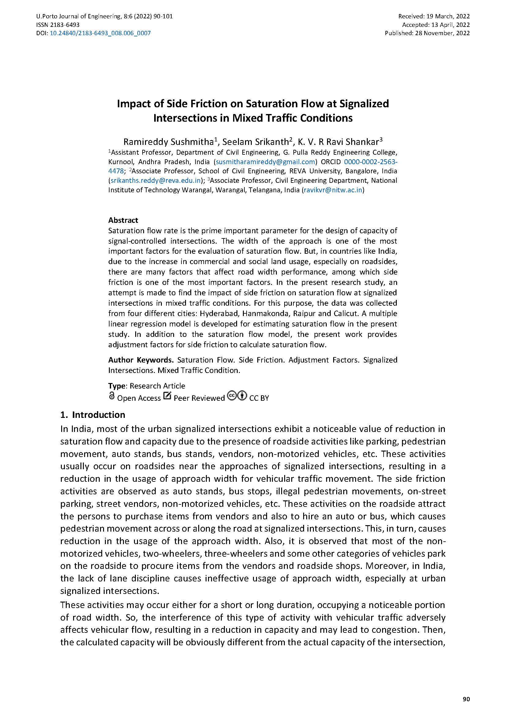 Impact of Side Friction on Saturation Flow at Signalized Intersections in Mixed Traffic Conditions