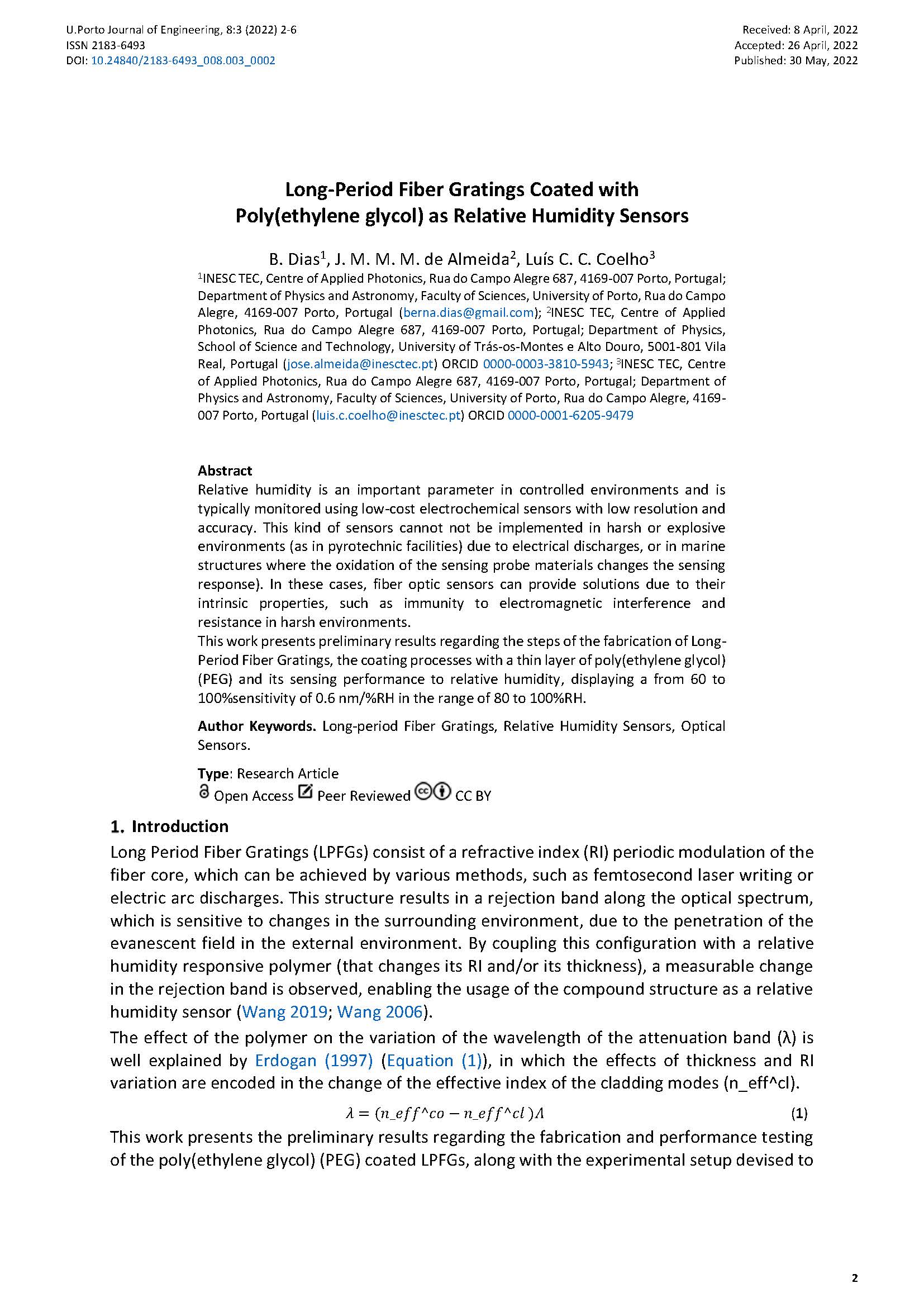 Long-Period Fiber Gratings Coated with  Poly(ethylene glycol) as Relative Humidity Sensors