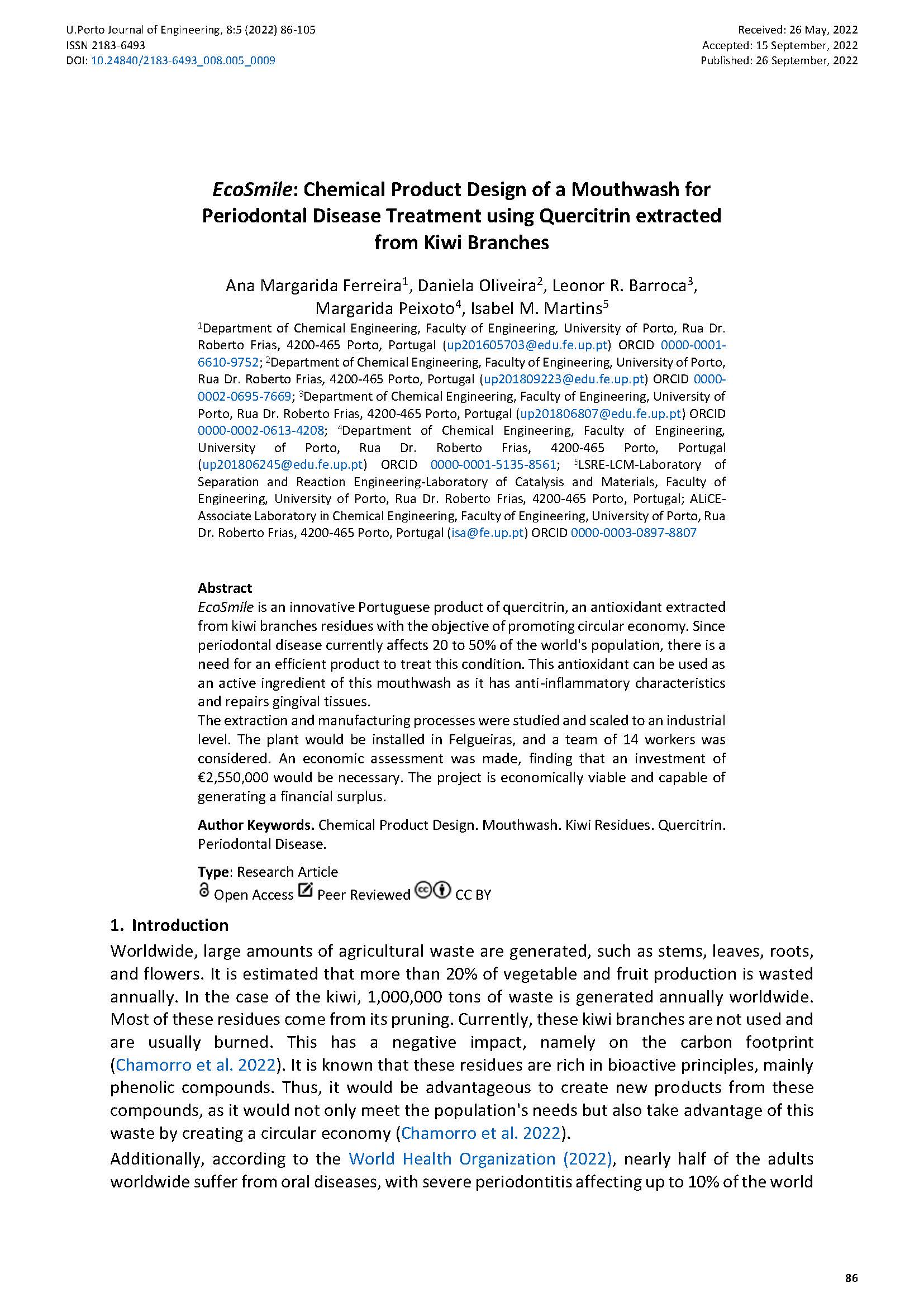 EcoSmile: Chemical Product Design of a Mouthwash for Periodontal Disease Treatment using Quercitrin extracted from Kiwi Branches