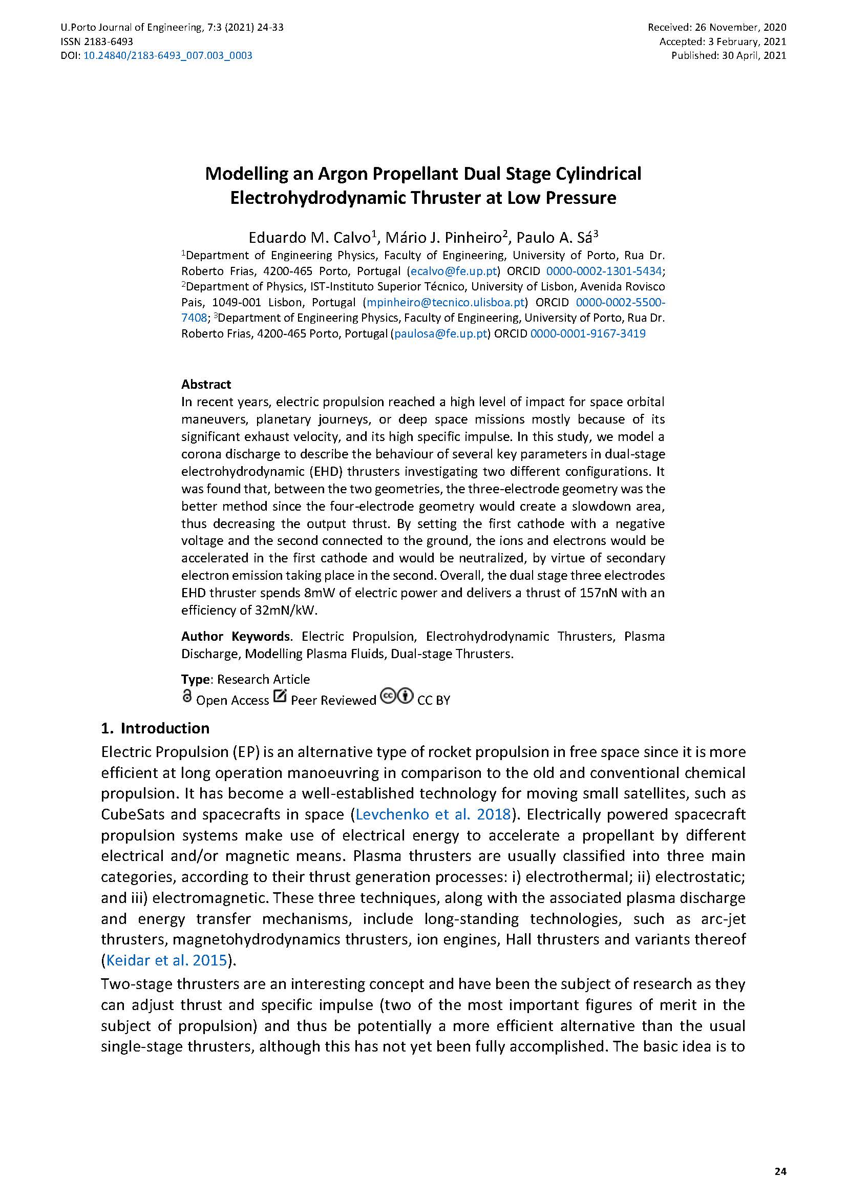  Modelling an Argon Propellant Dual Stage Cylindrical Electrohydrodynamic Thruster at Low Pressure