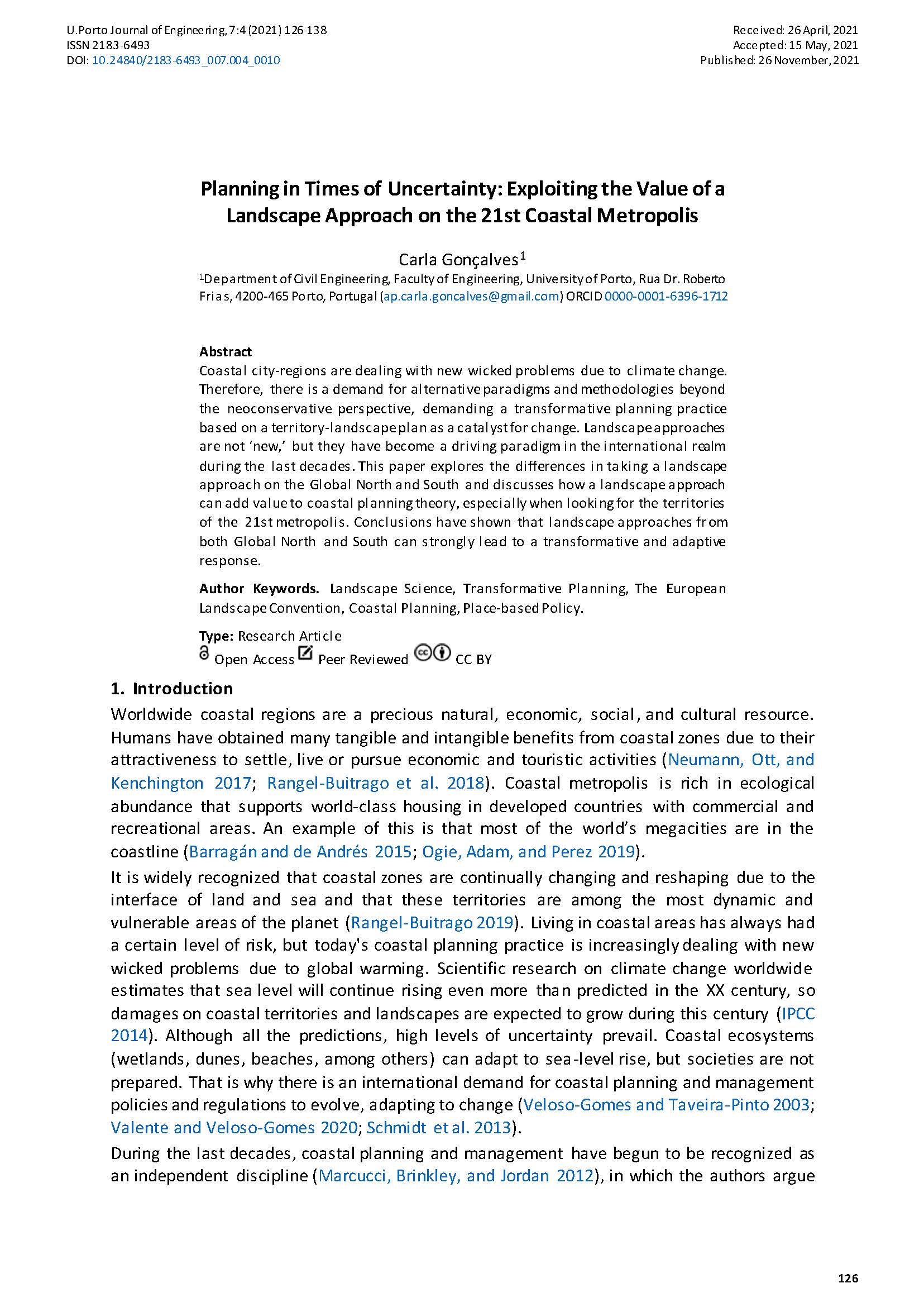 Planning in Times of Uncertainty: Exploiting the Value of a Landscape Approach on the 21st Coastal Metropolis