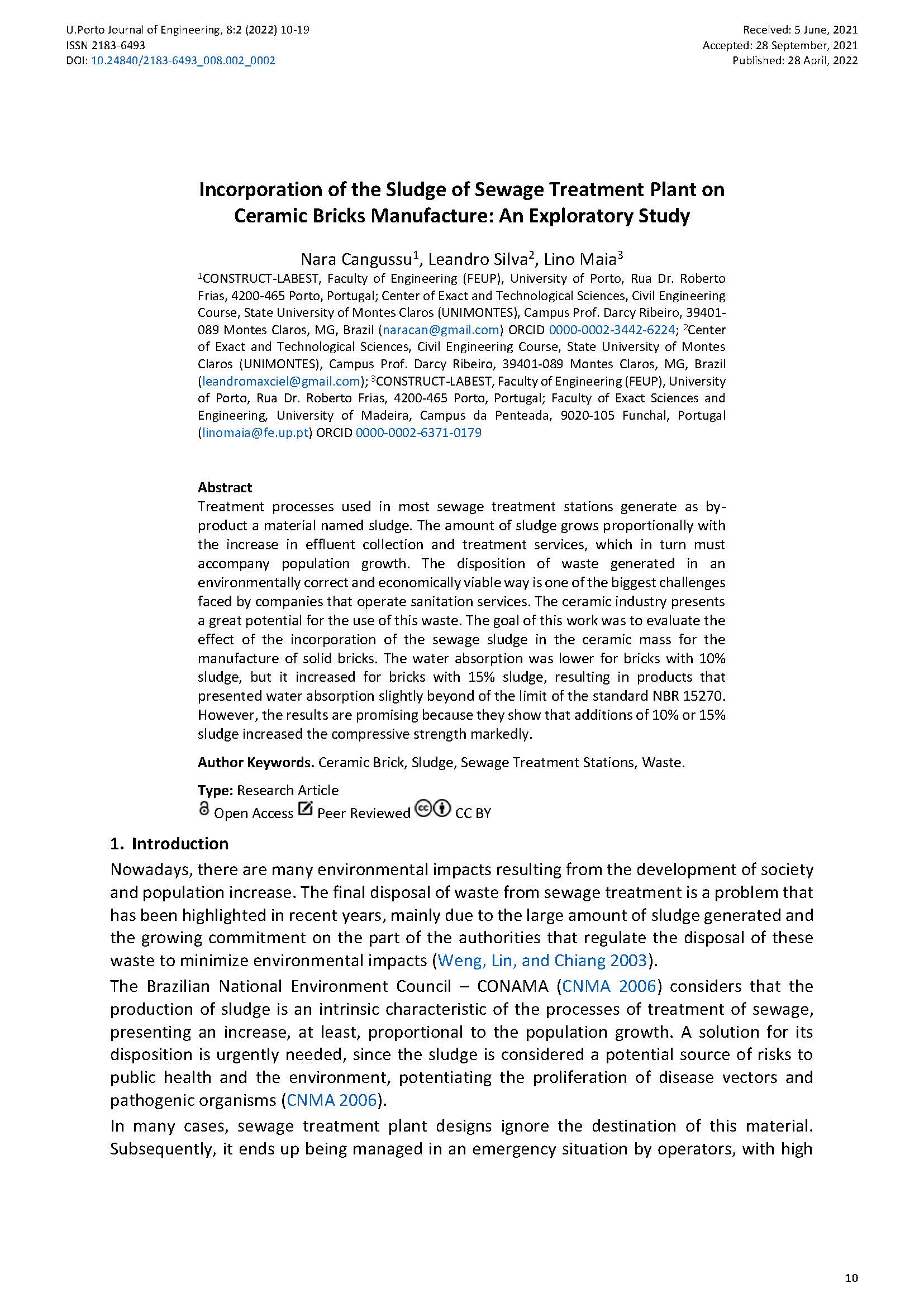 Incorporation of the Sludge of Sewage Treatment Plant on Ceramic Bricks Manufacture: An Exploratory Study