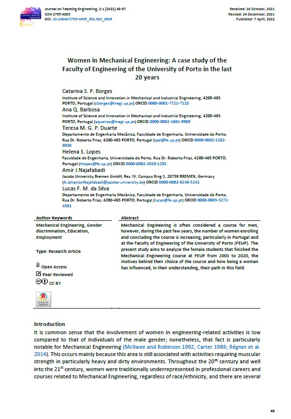 Women in Mechanical Engineering: A case study of the Faculty of Engineering of the University of Porto in the last 20 years