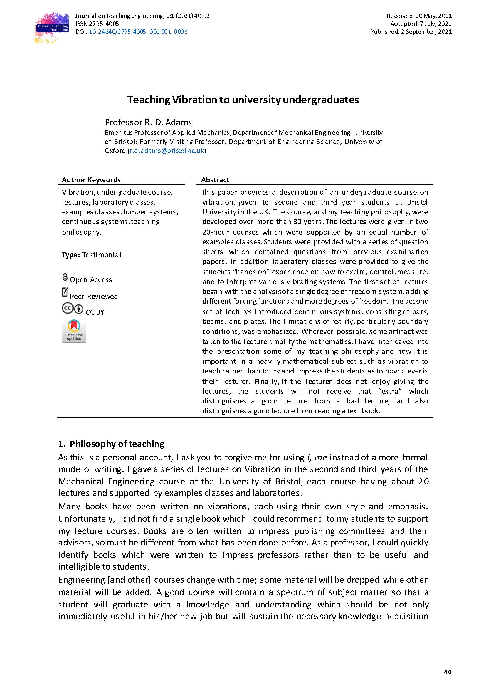 Teaching Vibration to university undergraduates