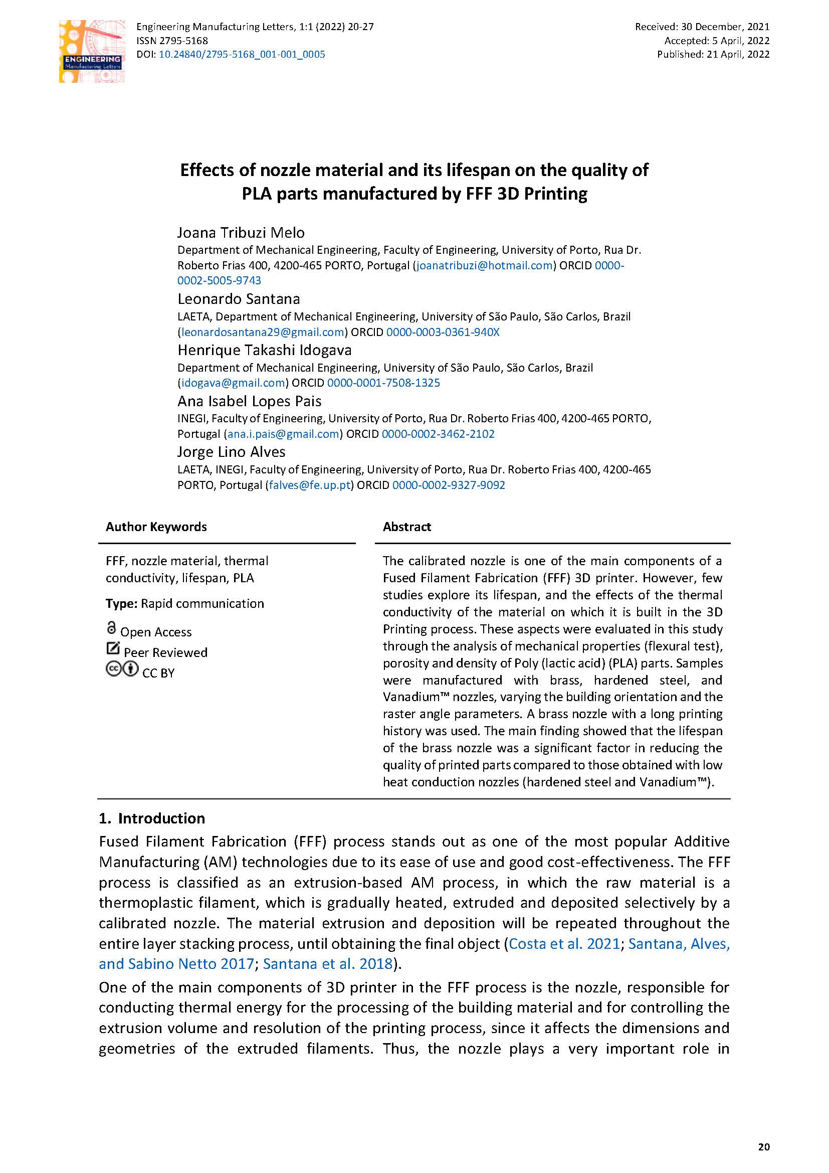 Effects of nozzle material and its lifespan on the quality of PLA parts manufactured by FFF 3D Printing